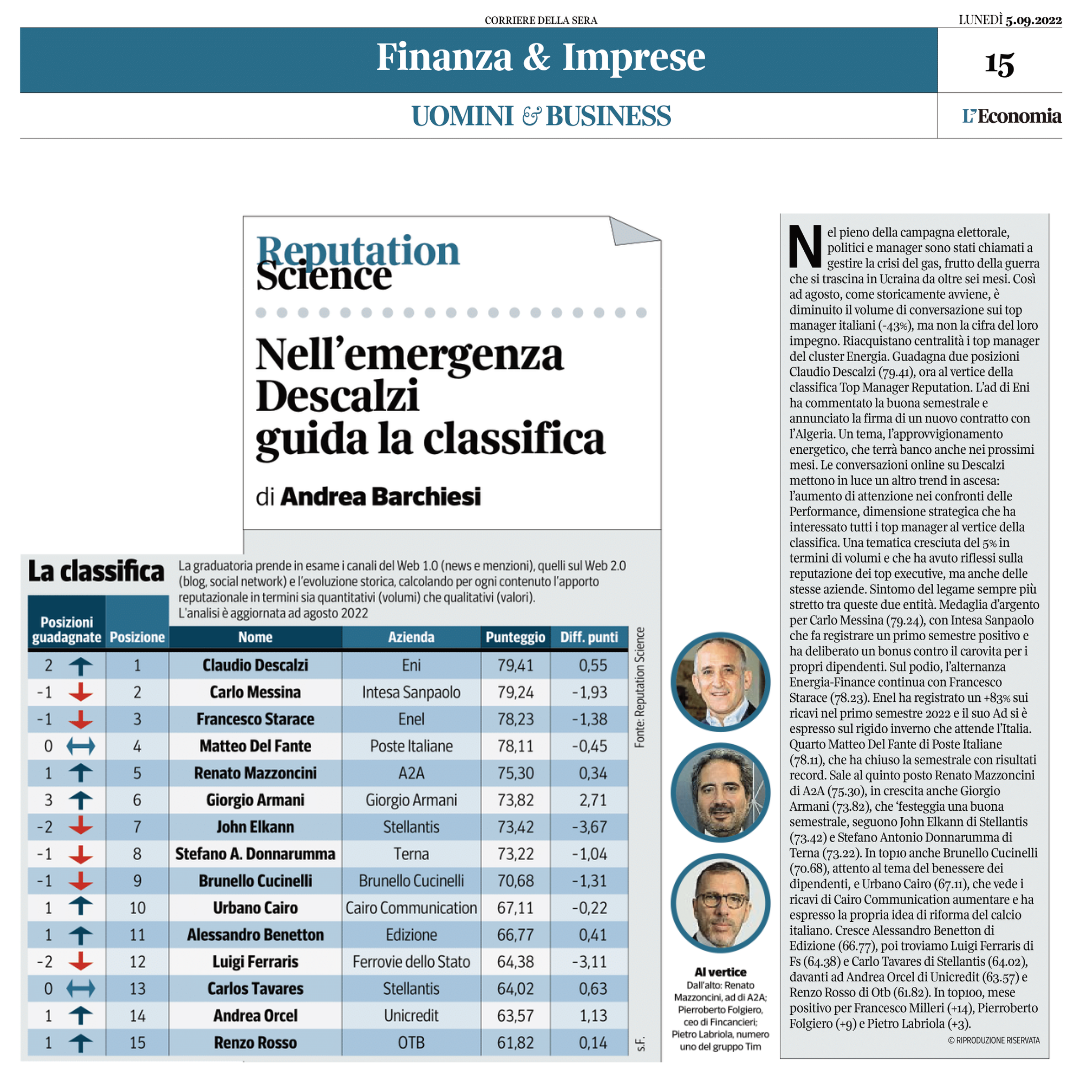 Top Manager Reputation_Corriere della Sera_agosto2022